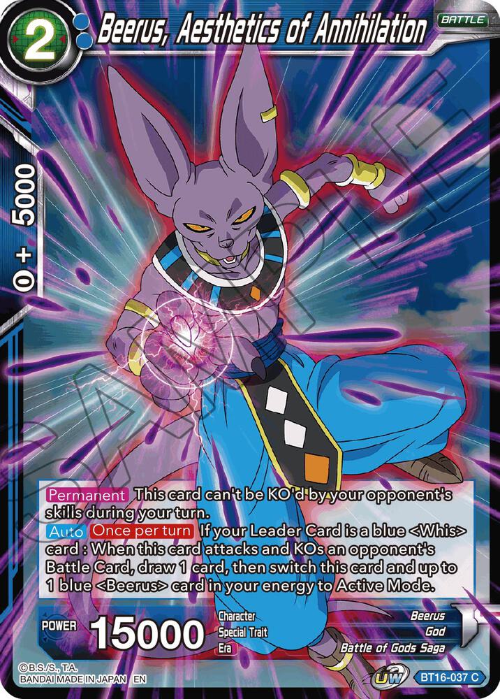 Beerus Aesthetic of Annihilation Foil BT16-037 Realm of the Gods Dragonball Super card