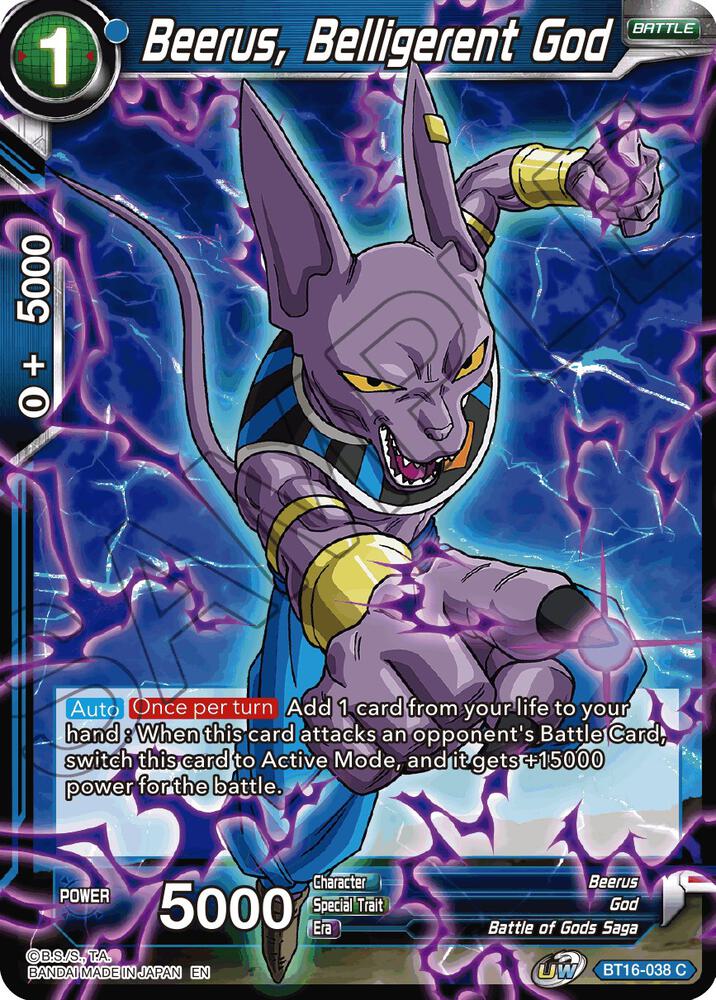 Beerus Belligerent God BT16-038 Realm of the Gods Dragonball Super card