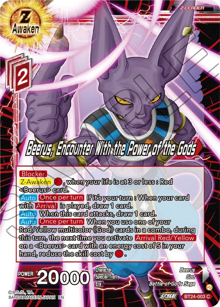 Beerus Encounter With the Power of the Gods Foil BT24-003 Beyond Generations Dragonball Super card
