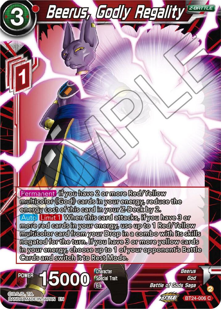 Beerus Godly Regality BT24-006 Beyond Generations Dragonball Super card