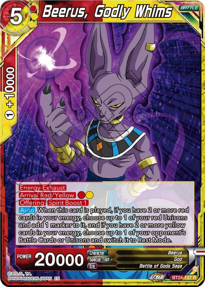 Beerus Godly Whims Foil BT24-127 Beyond Generations Dragonball Super card