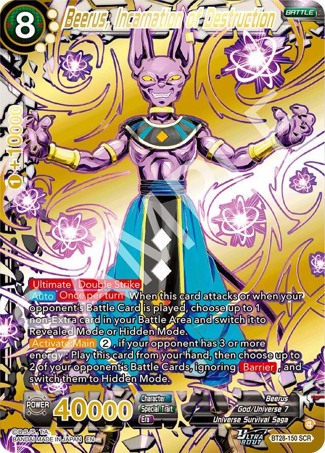 Beerus Incarnation of Destruction BT28-150 Prismatic Clash Dragonball Super card