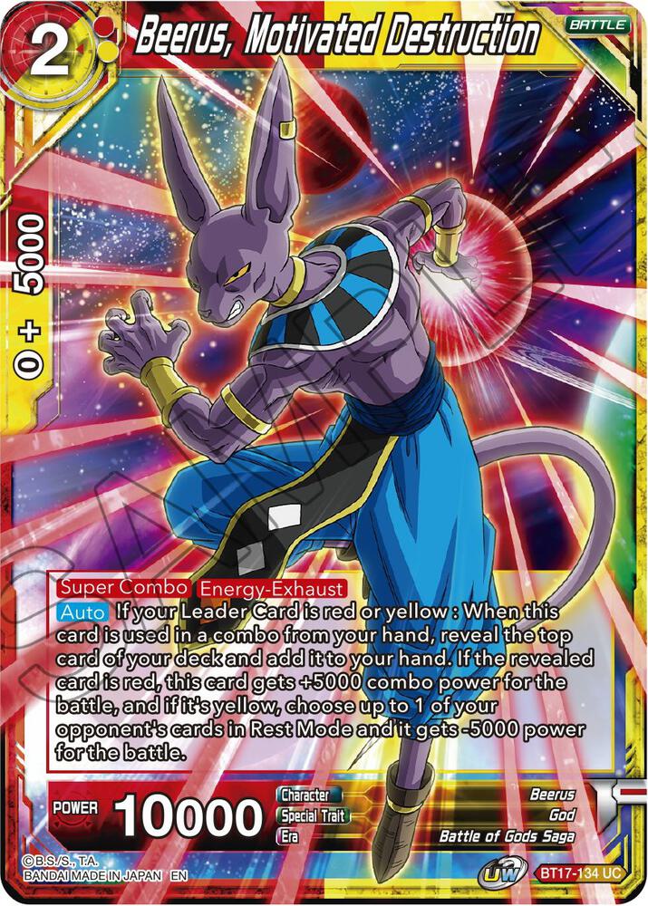 Beerus Motivated Destruction BT17-134 Ultimate Squad Dragonball Super card
