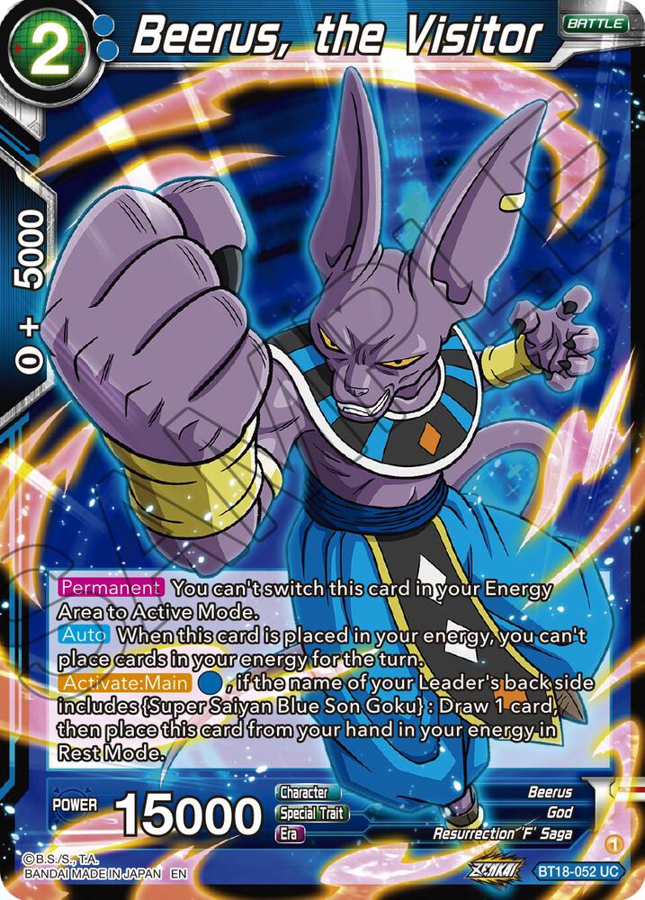 Beerus the Visitor Foil BT18-052 Dawn of the Z-Legends Dragonball Super card