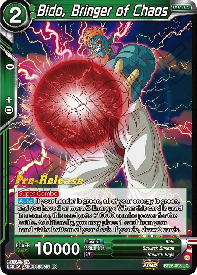 Bido Bringer of Chaos BT25-093 Legend of the Dragon Balls Pre-Release Cards Dragonball Super card