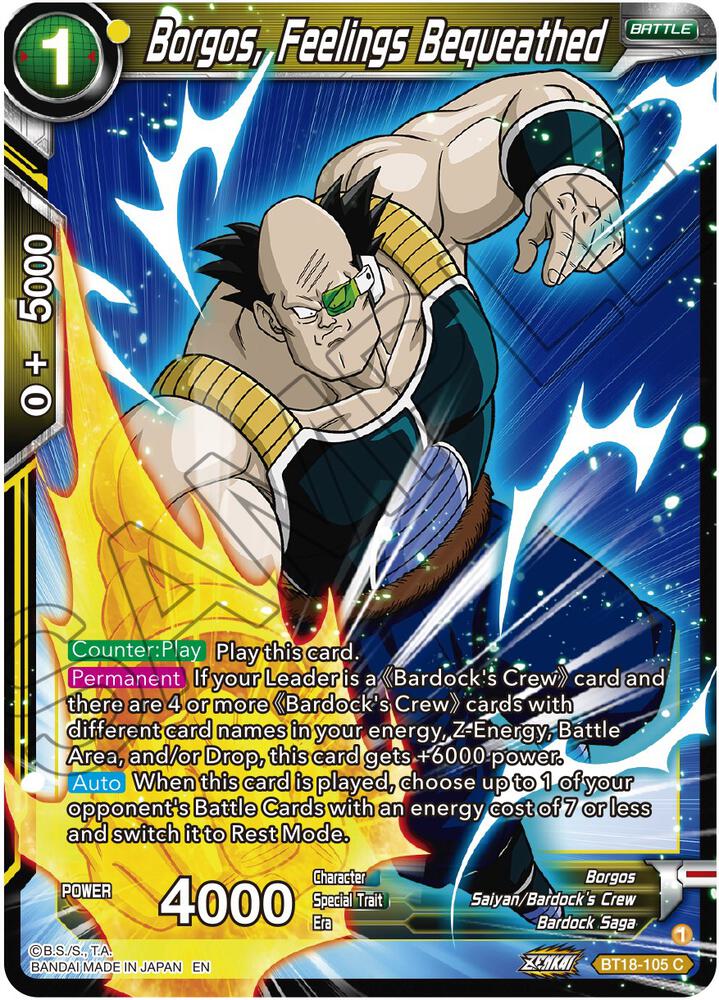 Borgos Feelings Bequeathed Foil BT18-105 Dawn of the Z-Legends Dragonball Super card