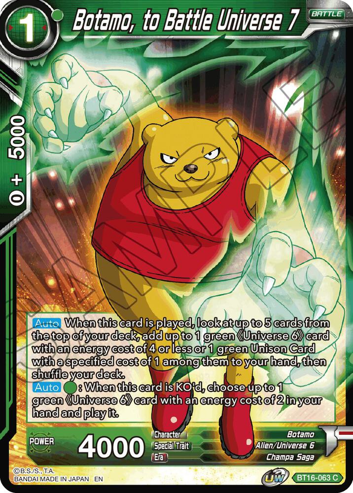Botamo to Battle Universe 7 BT16-063 Realm of the Gods Dragonball Super card
