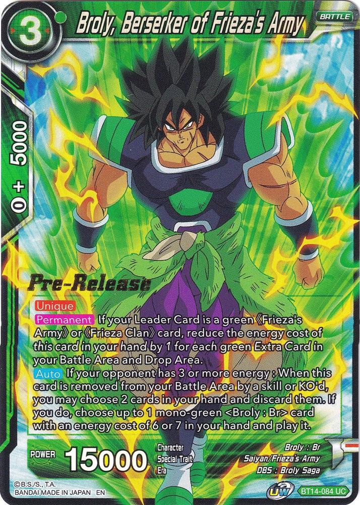 Broly Berserker of Friezas Army BT14-084 Cross Spirits Pre-Release Cards Dragonball Super card