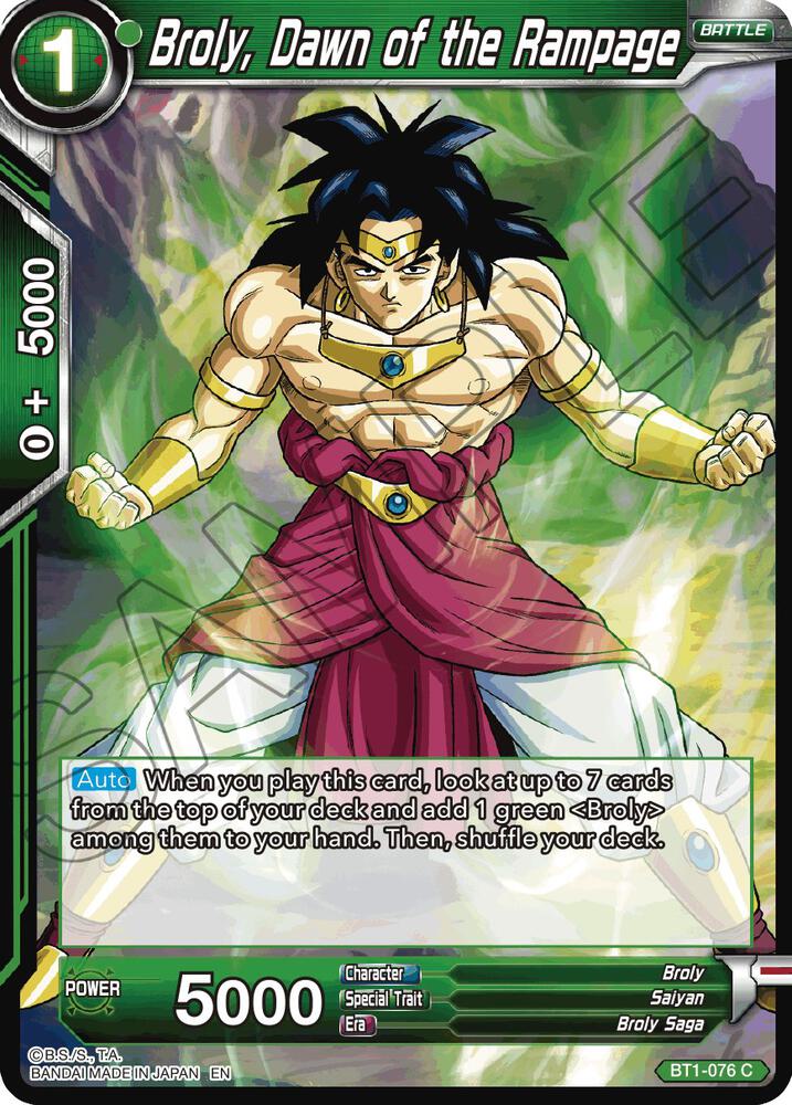 Broly Dawn of the Rampage Reprint Foil BT1-076 Battle Evolution Booster Dragonball Super card