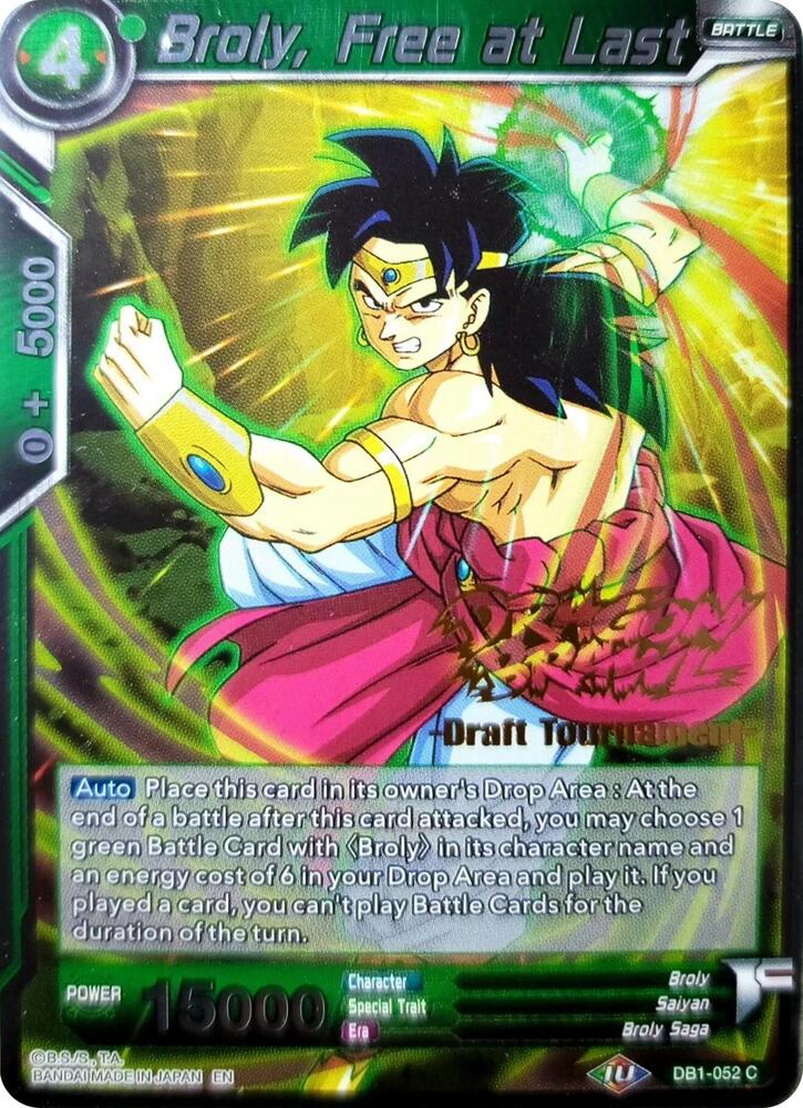 Broly Free at Last Dragon Brawl Draft Tournament Gold Stamped Foil DB1-052 Promotion Cards Dragonball Super card