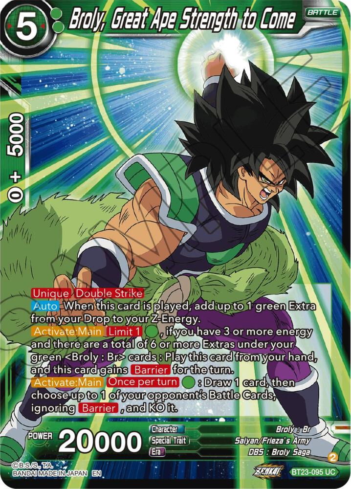Broly Great Ape Strength to Come BT23-095 Perfect Combination Dragonball Super card