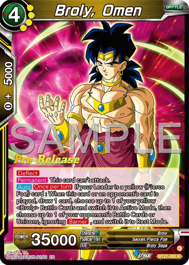 Broly Omen BT27-085 History of Z Pre-Release Cards Dragonball Super card