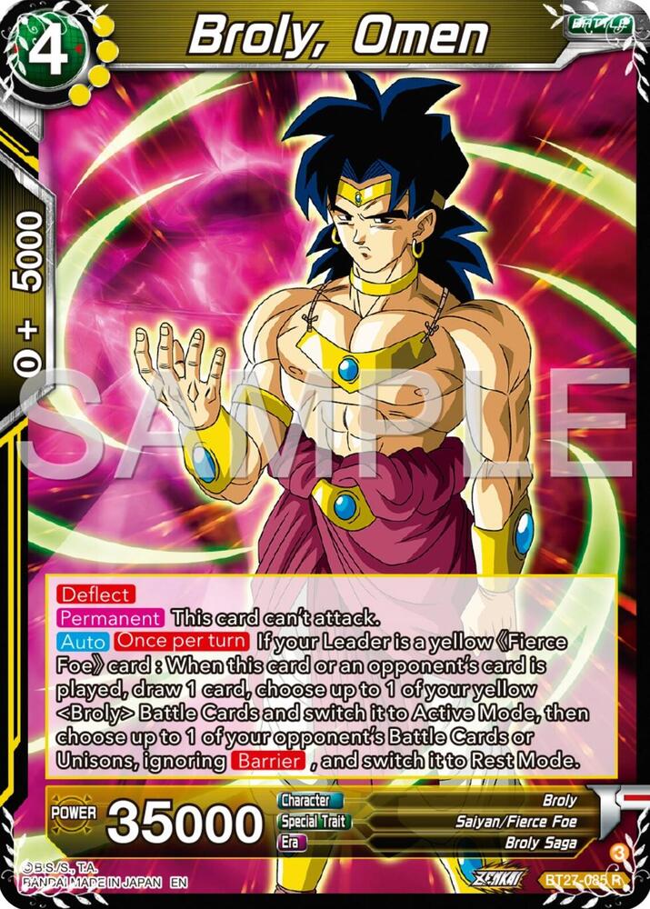 Broly Omen Foil BT27-085 History of Z Dragonball Super card