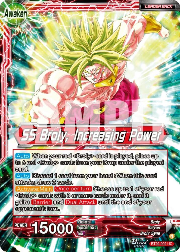 Broly SS Broly Increasing Power BT29-002 Fearsome Rivals Dragonball Super card