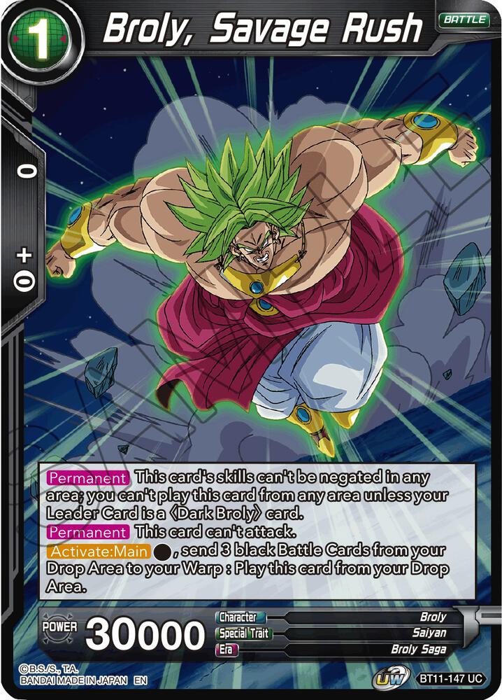 Broly Savage Rush Foil BT11-147 Vermilion Bloodline Dragonball Super card