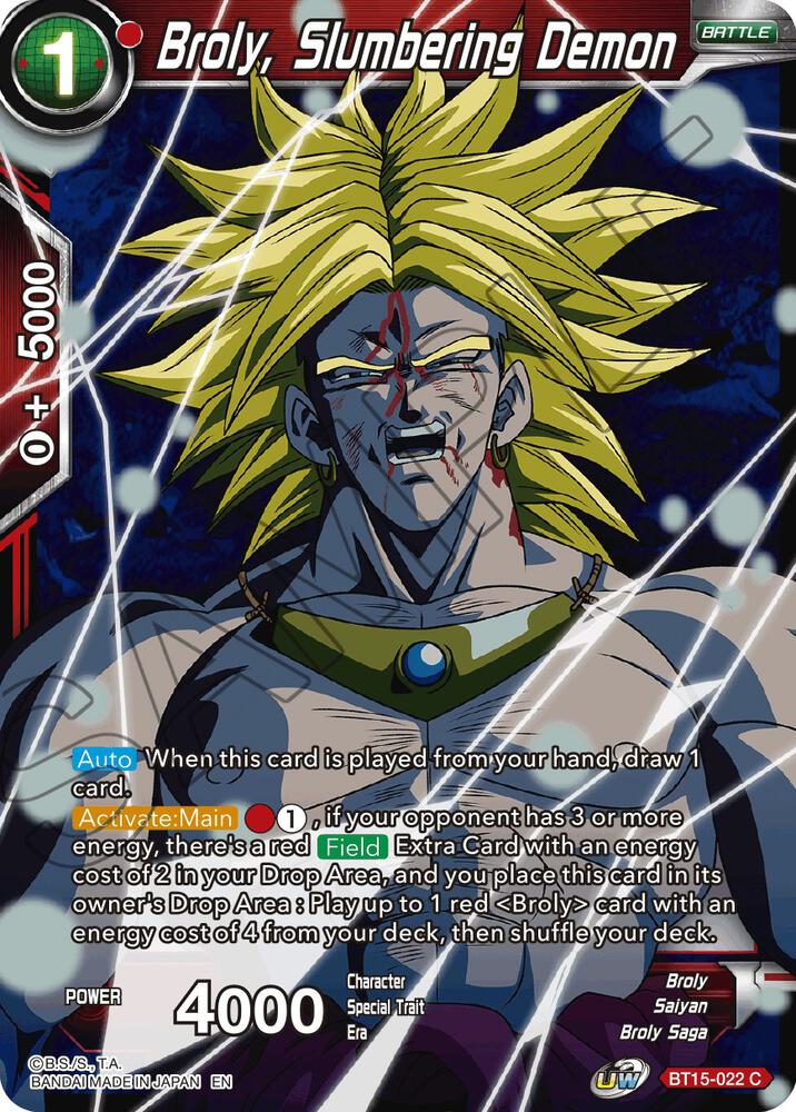 Broly Slumbering Demon Foil BT15-022 Saiyan Showdown Dragonball Super card