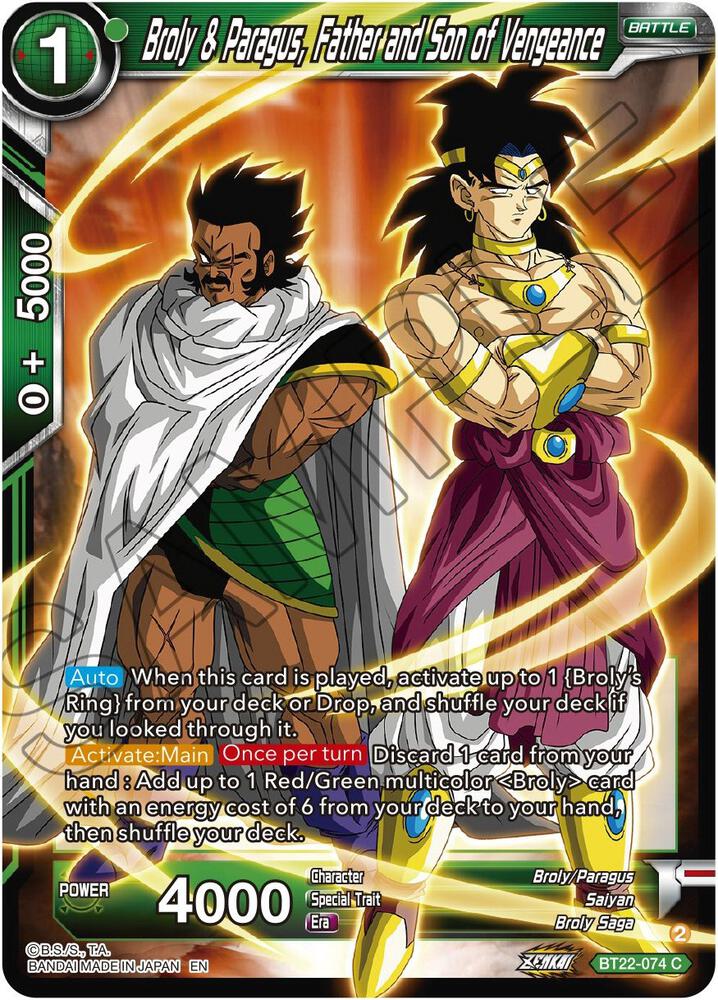 Broly and Paragus Father and Son of Vengeance BT22-074 Critical Blow Dragonball Super card