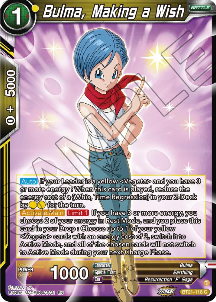 Bulma Making a Wish BT21-118 Wild Resurgence Dragonball Super card