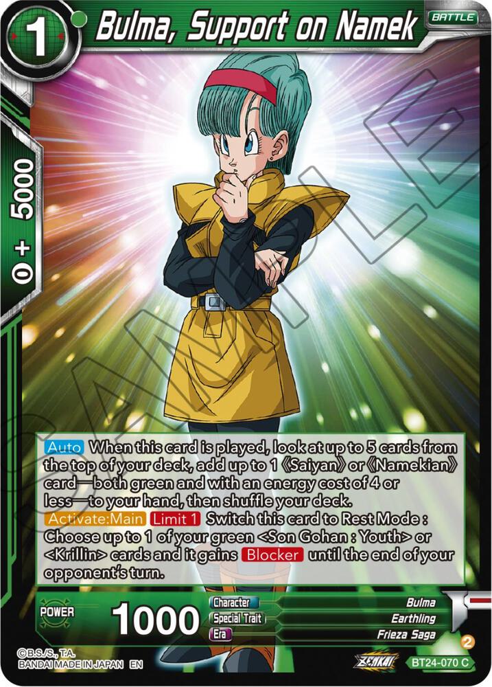 Bulma Support on Namek Foil BT24-070 Beyond Generations Dragonball Super card