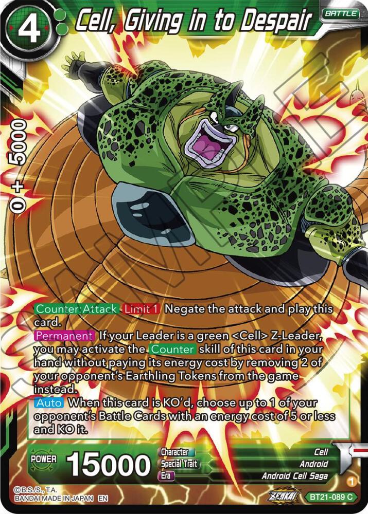 Cell Giving in to Despair Foil BT21-089 Wild Resurgence Dragonball Super card