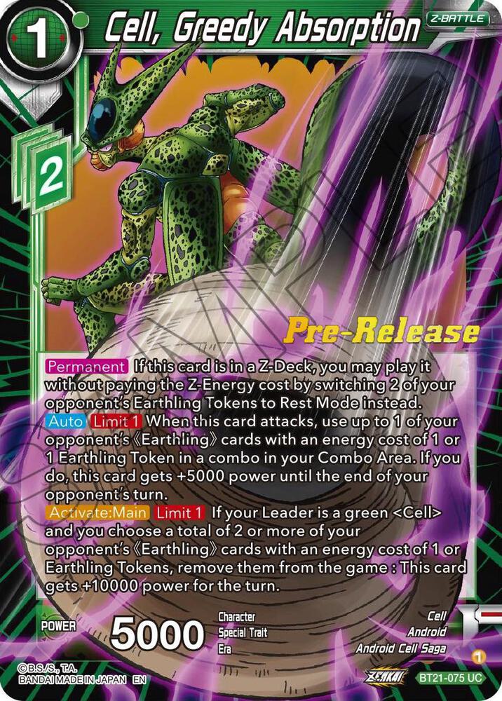 Cell Greedy Absorption BT21-075 Wild Resurgence Pre-Release Cards Dragonball Super card