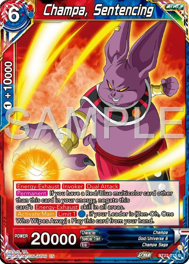Champa Sentencing BT27-115 History of Z Dragonball Super card