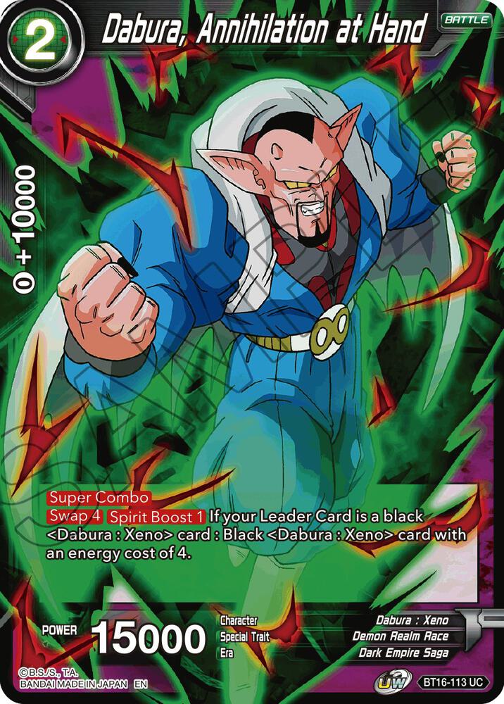 Dabura Annihilation at Hand Foil BT16-113 Realm of the Gods Dragonball Super card