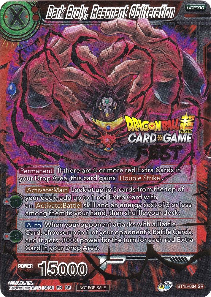 Dark Broly Resonant Obliteration Card Game Fest 2022 BT15-004 Tournament Promotion Cards Dragonball Super card