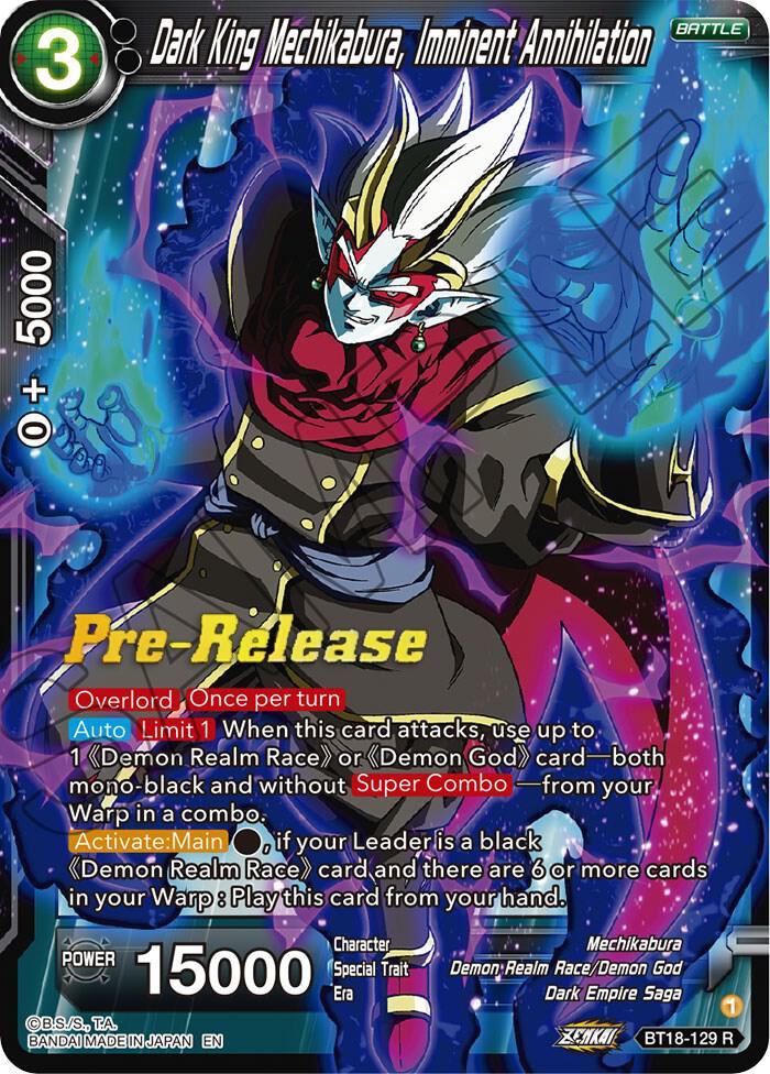 Dark King Mechikabura Imminent Annihilation BT18-129 Dawn of the Z-Legends Pre-Release Cards Dragonball Super card