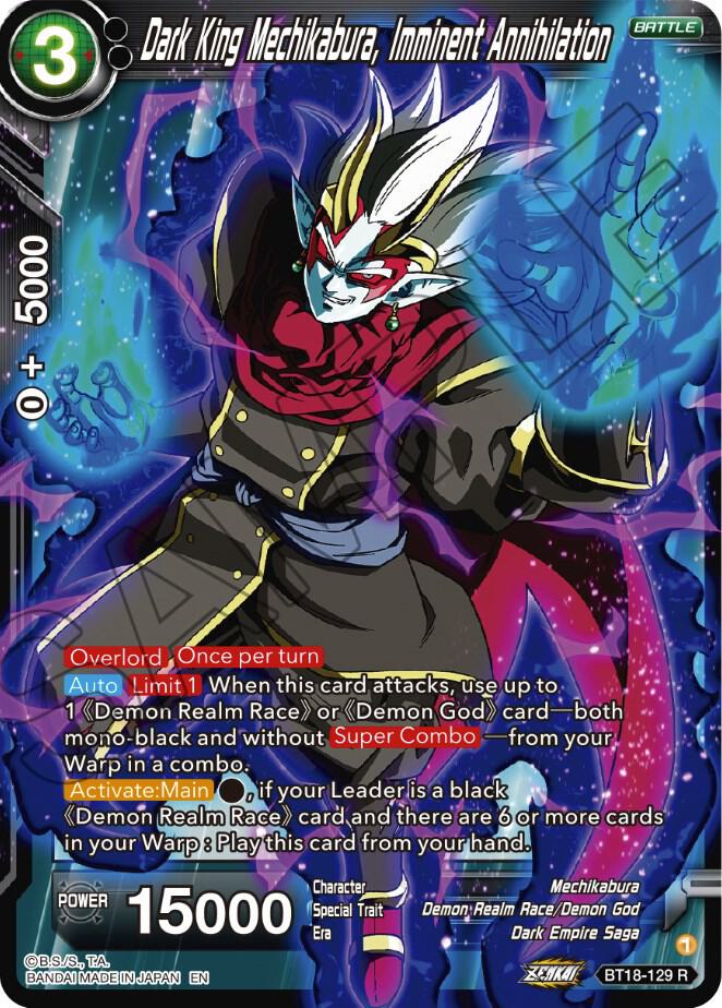 Dark King Mechikabura Imminent Annihilation BT18-129 Dawn of the Z-Legends Dragonball Super card