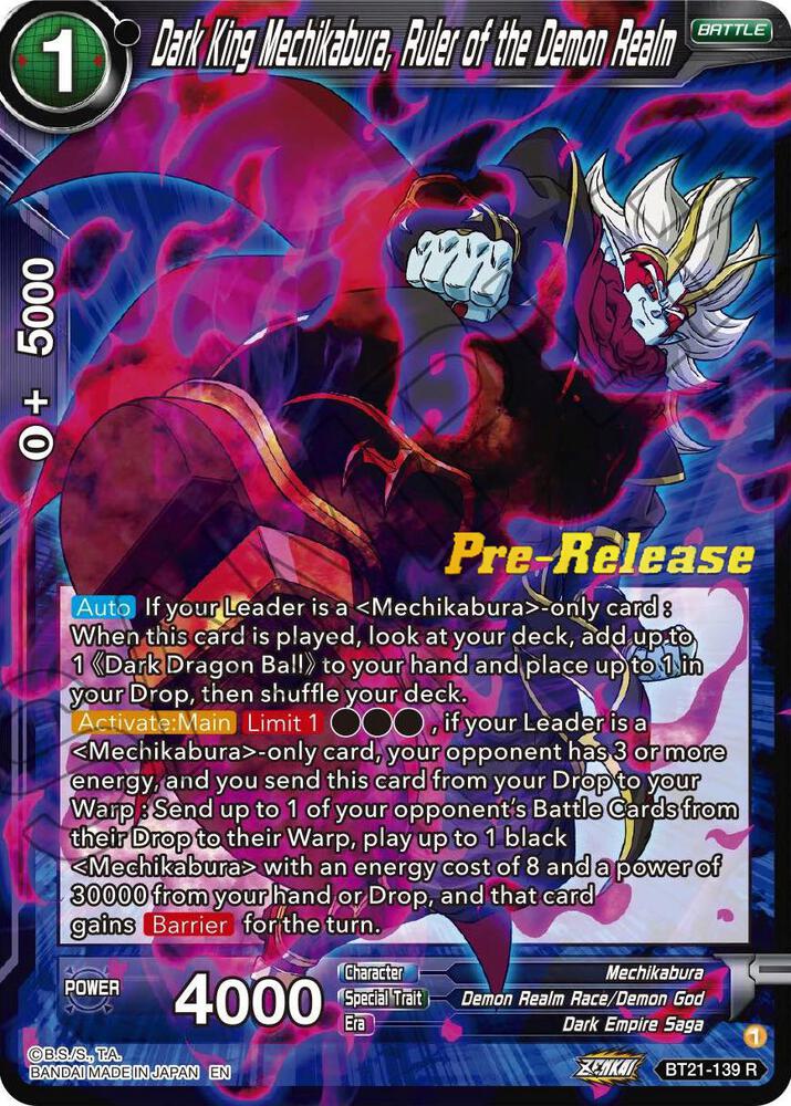 Dark King Mechikabura Ruler of the Demon Realm BT21-139 Wild Resurgence Pre-Release Cards Dragonball Super card