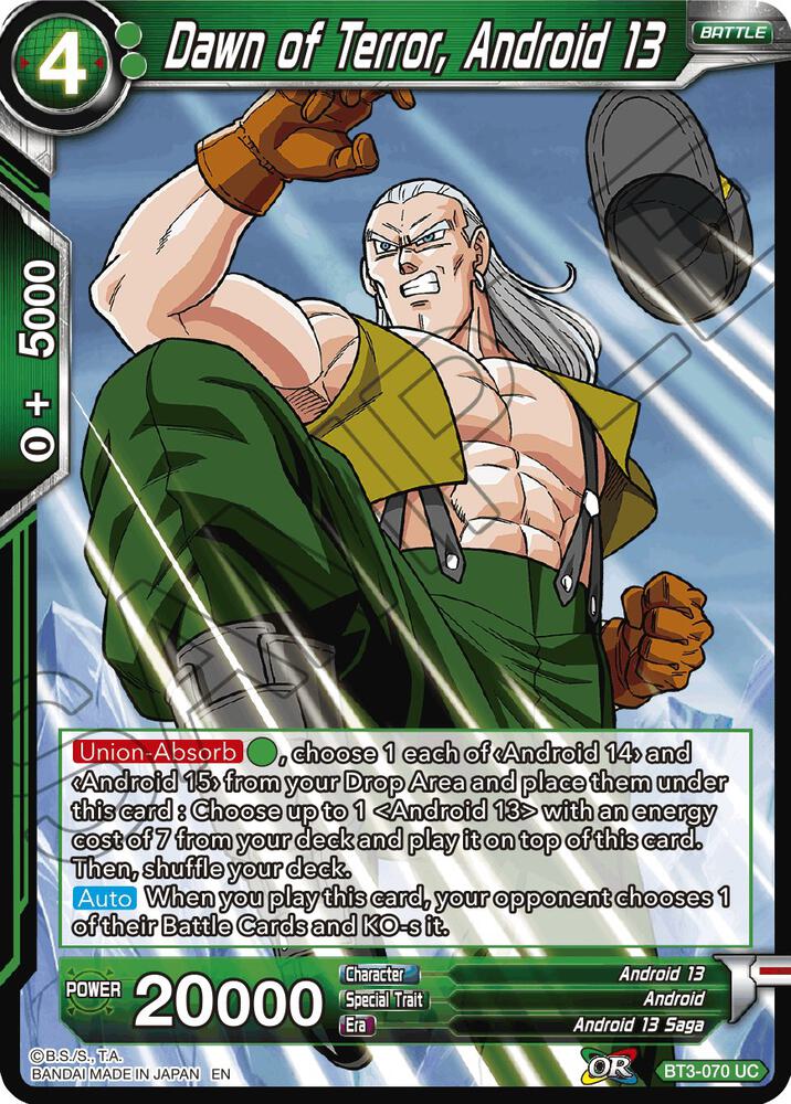 Dawn of Terror Android 13 Reprint Foil BT3-070 Battle Evolution Booster Dragonball Super card