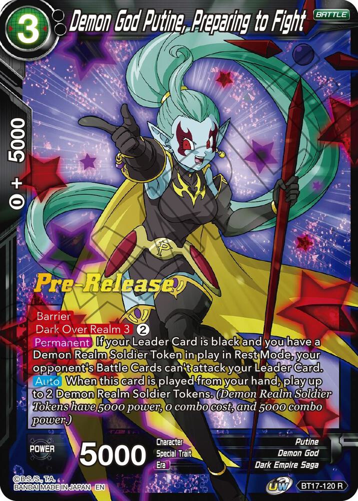 Demon God Putine Preparing to Fight BT17-120 Ultimate Squad Pre-Release Cards Dragonball Super card