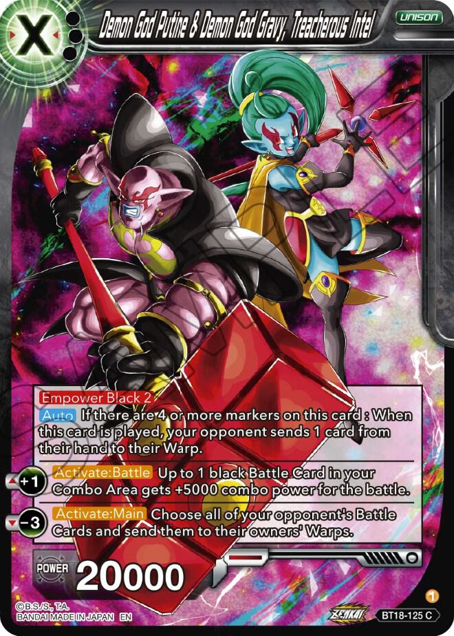 Demon God Putine and Demon God Gravy Treacherous Intel BT18-125 Dawn of the Z-Legends Dragonball Super card