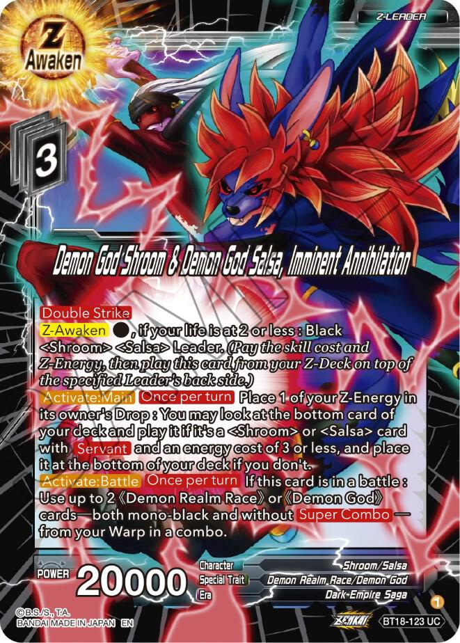Demon God Shroom and Demon God Salsa Imminent Annihilation Foil BT18-123 Dawn of the Z-Legends Dragonball Super card