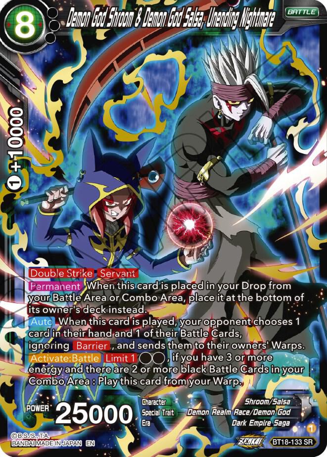 Demon God Shroom and Demon God Salsa Unending Nightmare BT18-133 Dawn of the Z-Legends Dragonball Super card