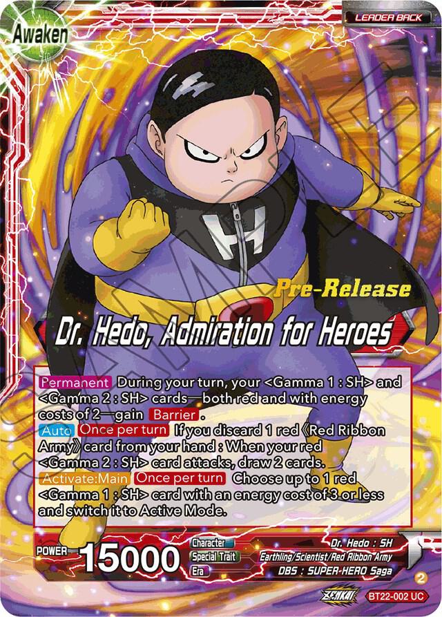 Dr Hedo Dr Hedo Admiration for Heroes BT22-002 Critical Blow Pre-Release Cards Dragonball Super card