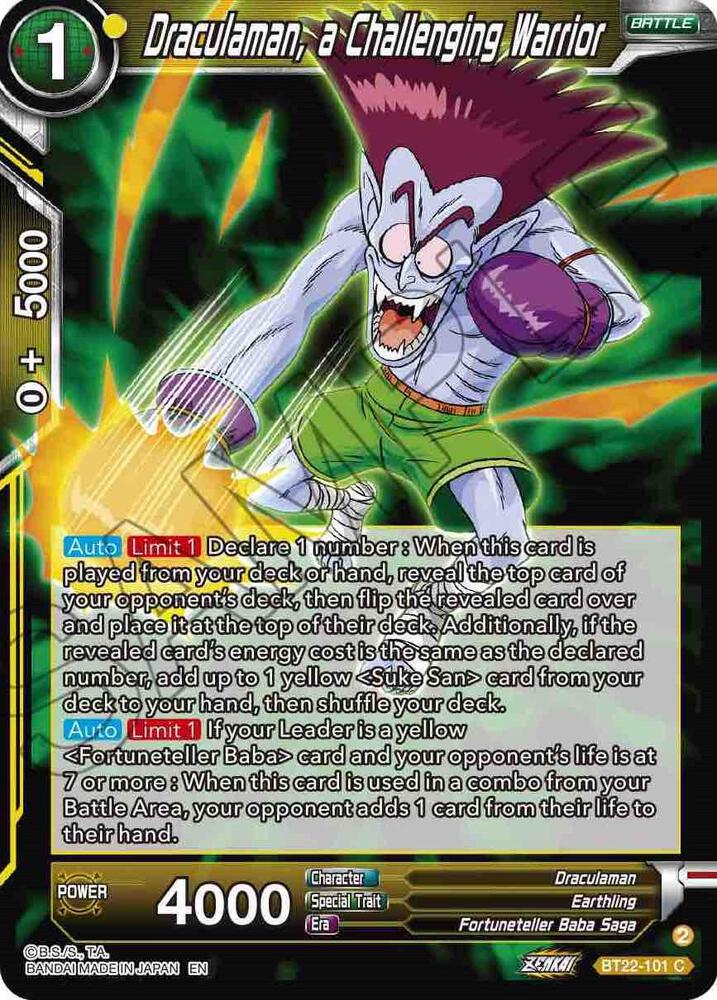 Draculaman a Challenging Warrior BT22-101 Critical Blow Dragonball Super card