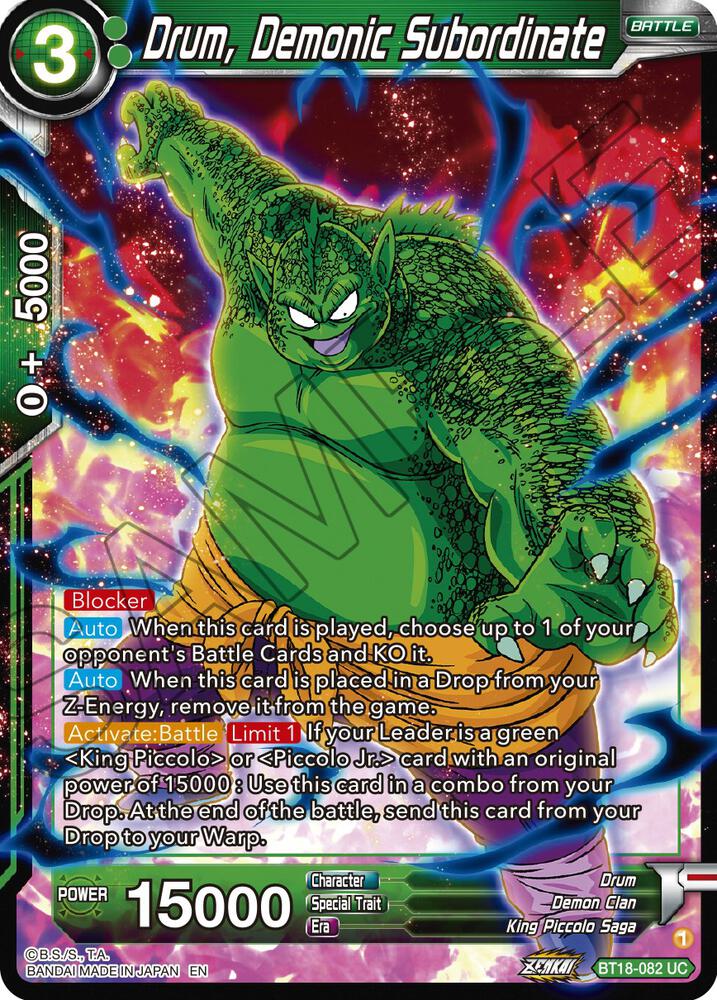 Drum Demonic Subordinate Foil BT18-082 Dawn of the Z-Legends Dragonball Super card