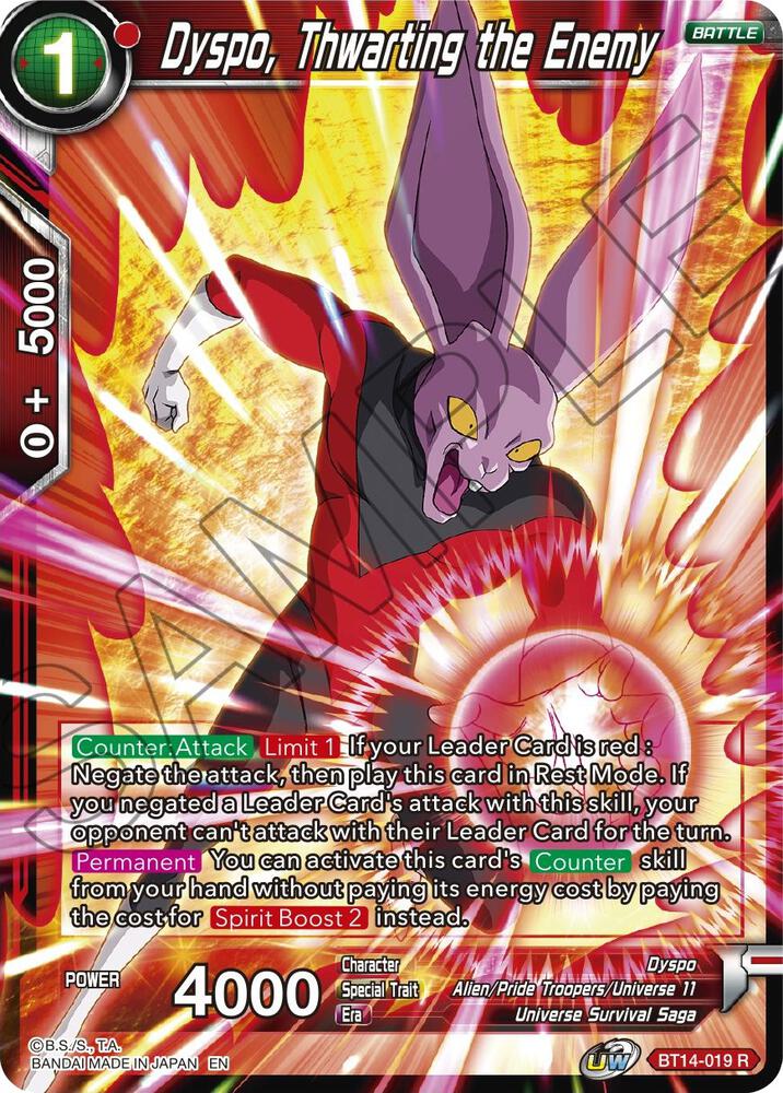 Dyspo Thwarting the Enemy Foil BT14-019 Cross Spirits Dragonball Super card
