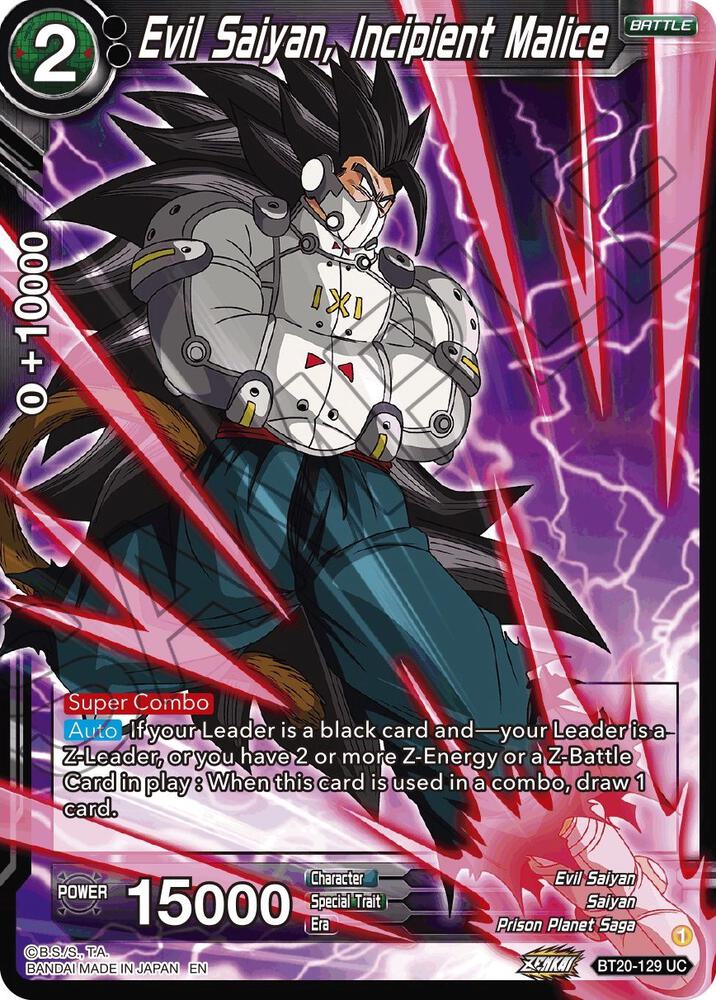 Evil Saiyan Incipient Malice Foil BT20-129 Power Absorbed Dragonball Super card