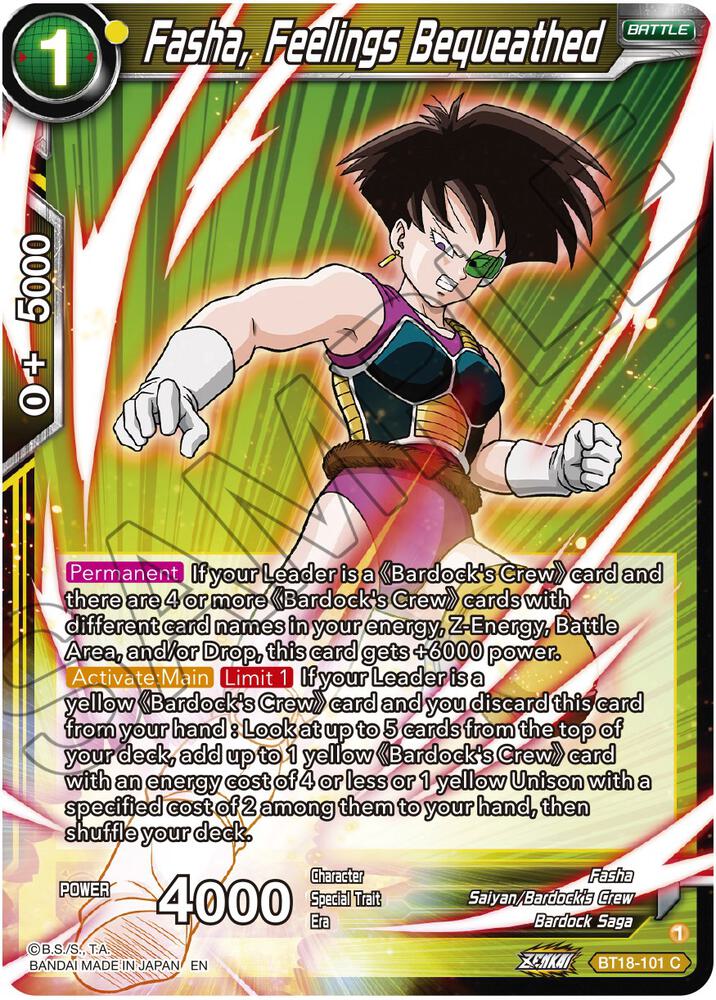 Fasha Feelings Bequeathed Foil BT18-101 Dawn of the Z-Legends Dragonball Super card