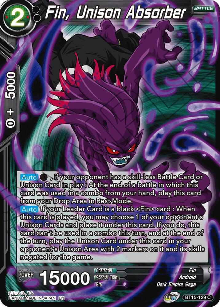 Fin Unison Absorber Foil BT15-129 Saiyan Showdown Dragonball Super card
