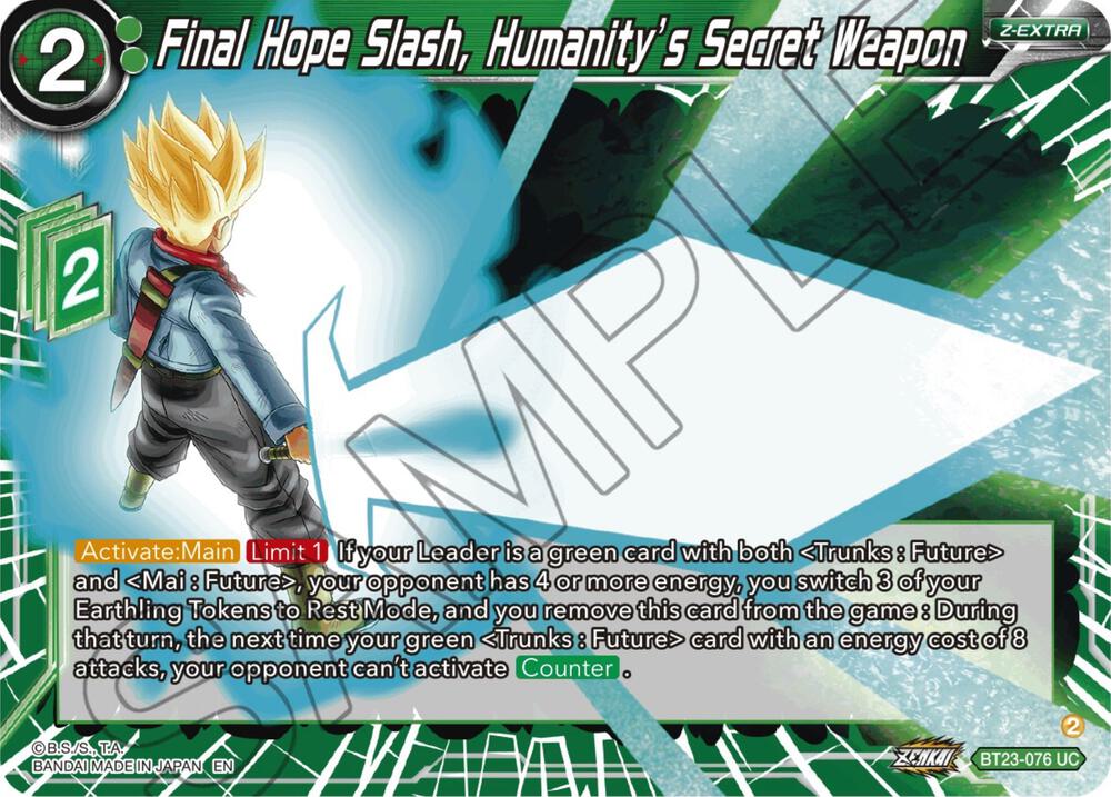 Final Hope Slash Humanitys Secret Weapon BT23-076 Perfect Combination Dragonball Super card