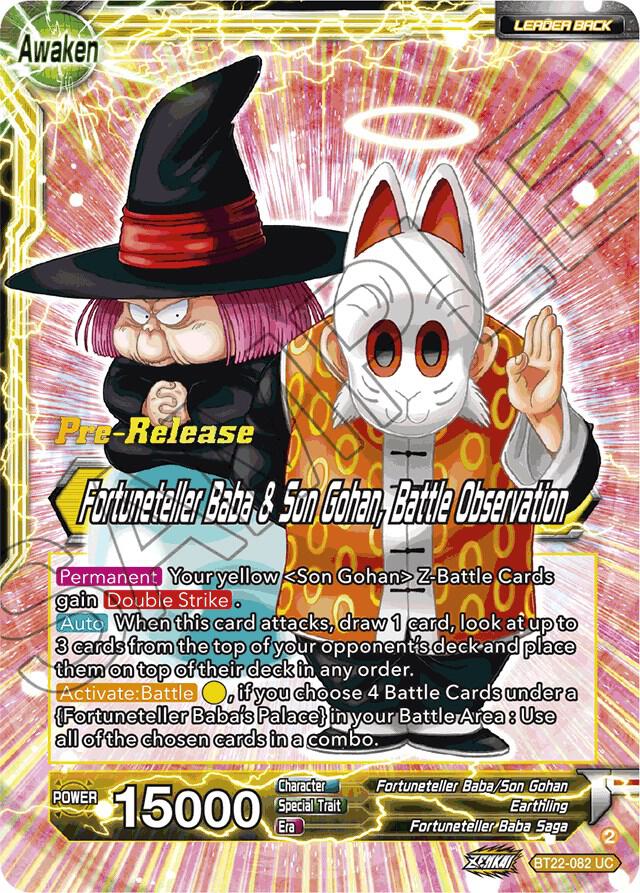 Fortuneteller Baba Fortuneteller Baba and Son Gohan Battle Observation BT22-082 Critical Blow Pre-Release Cards Dragonball Super card