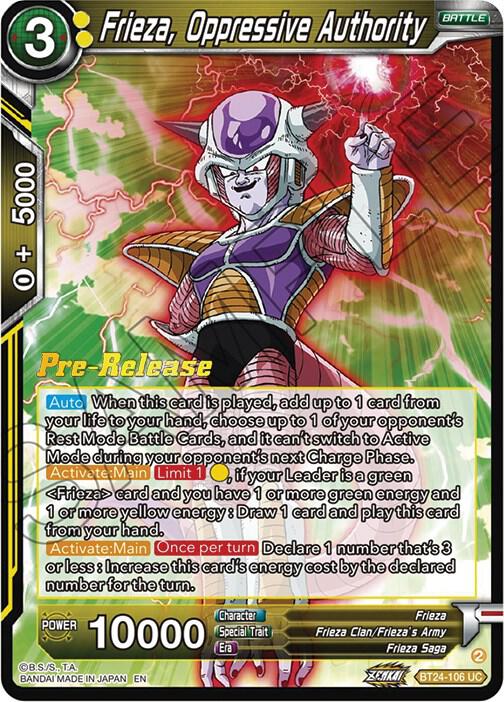 Frieza Oppressive Authority BT24-106 Beyond Generations Pre-Release Cards Dragonball Super card