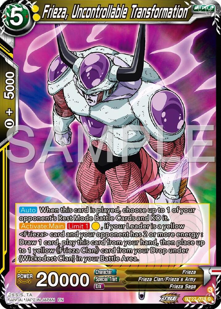 Frieza Uncontrollable Transformation BT27-078 History of Z Dragonball Super card