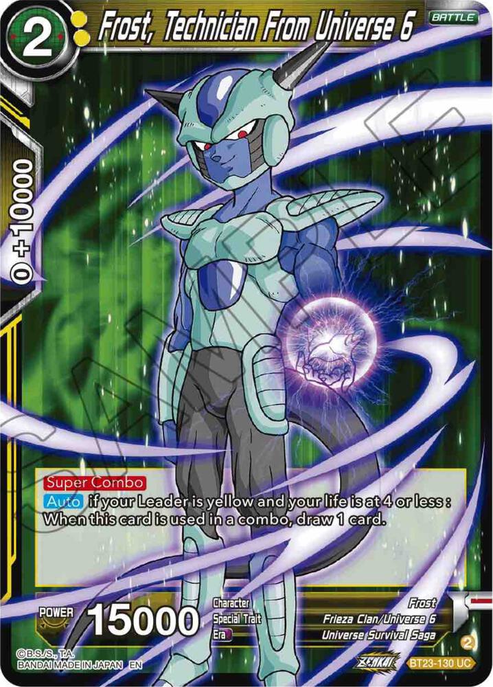 Frost Technician From Universe 6 Foil BT23-130 Perfect Combination Dragonball Super card