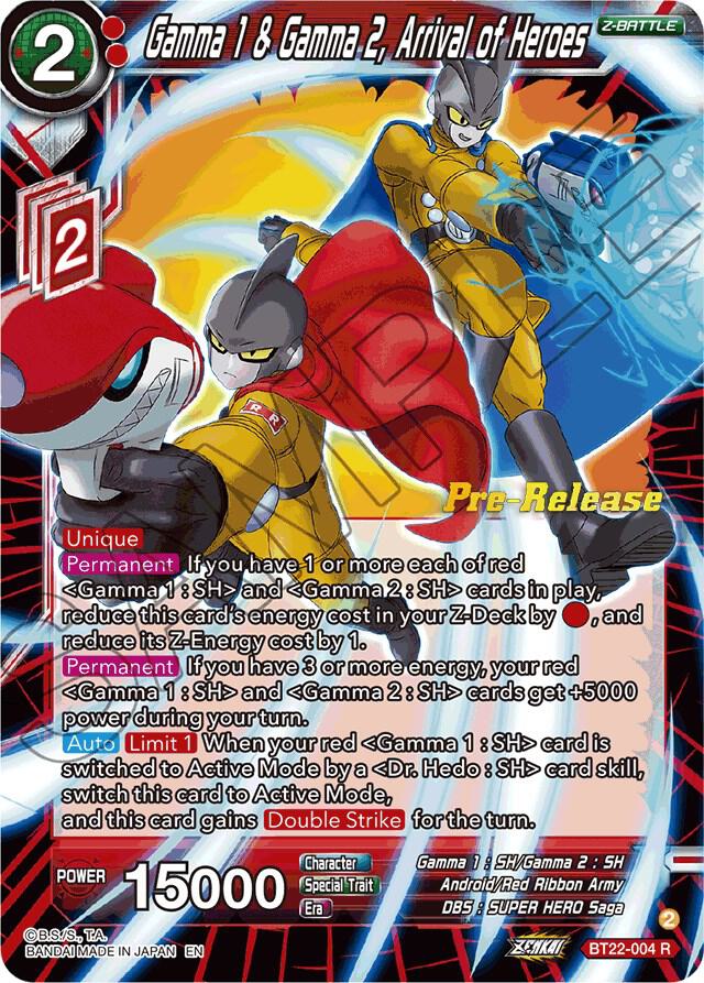 Gamma 1 and Gamma 2 Arrival of Heroes BT22-004 Critical Blow Pre-Release Cards Dragonball Super card
