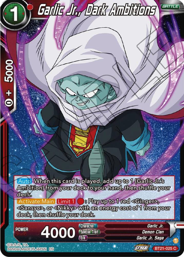 Garlic Jr Dark Ambitions Foil BT21-025 Wild Resurgence Dragonball Super card